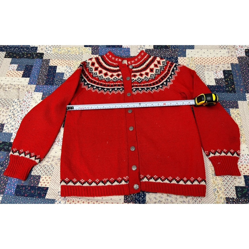 Vintage 1960's Husfliden Lillehammer Red Knit Wool‎ Sweater Made in Norway - Picture 9 of 11